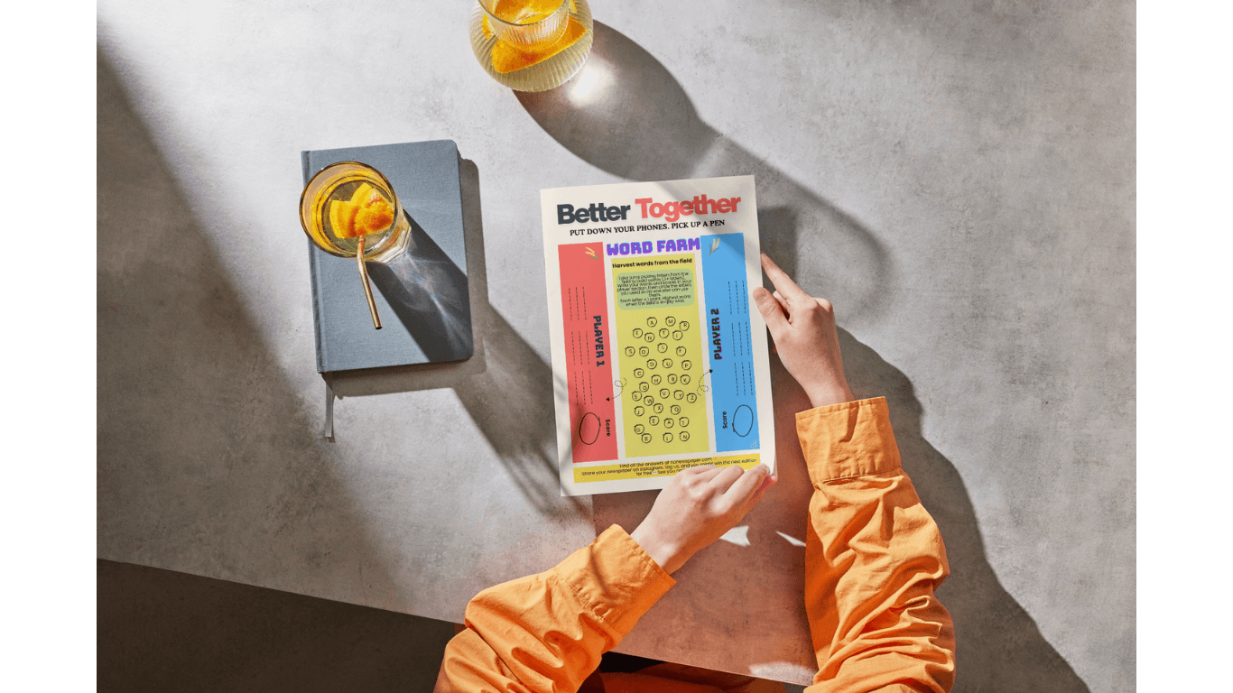 Back cover mockup of The No-News Paper