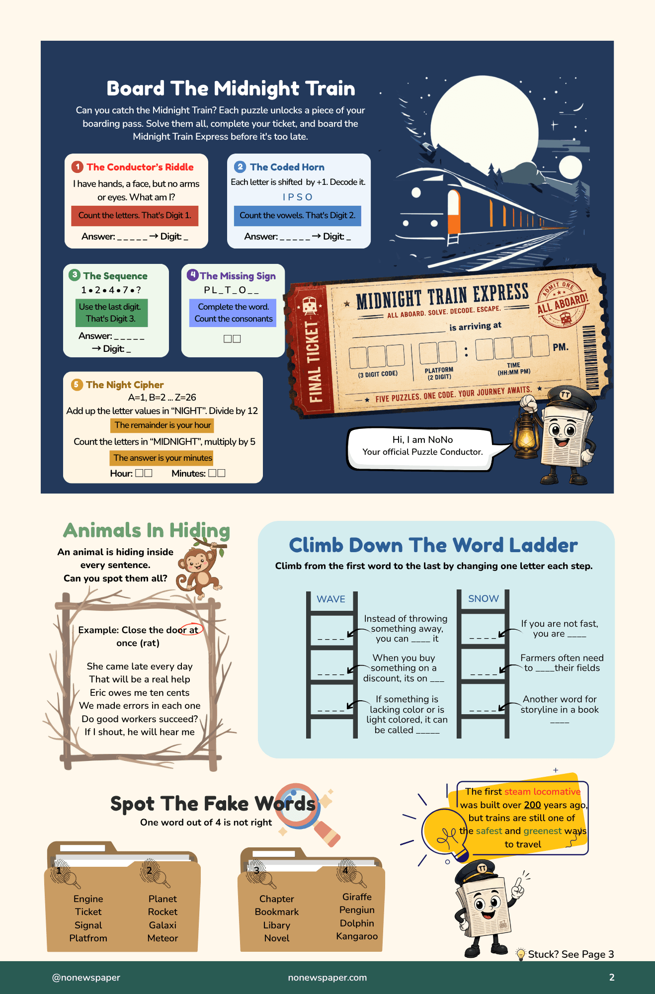 Board the Midnight Train — riddles and ticket puzzles