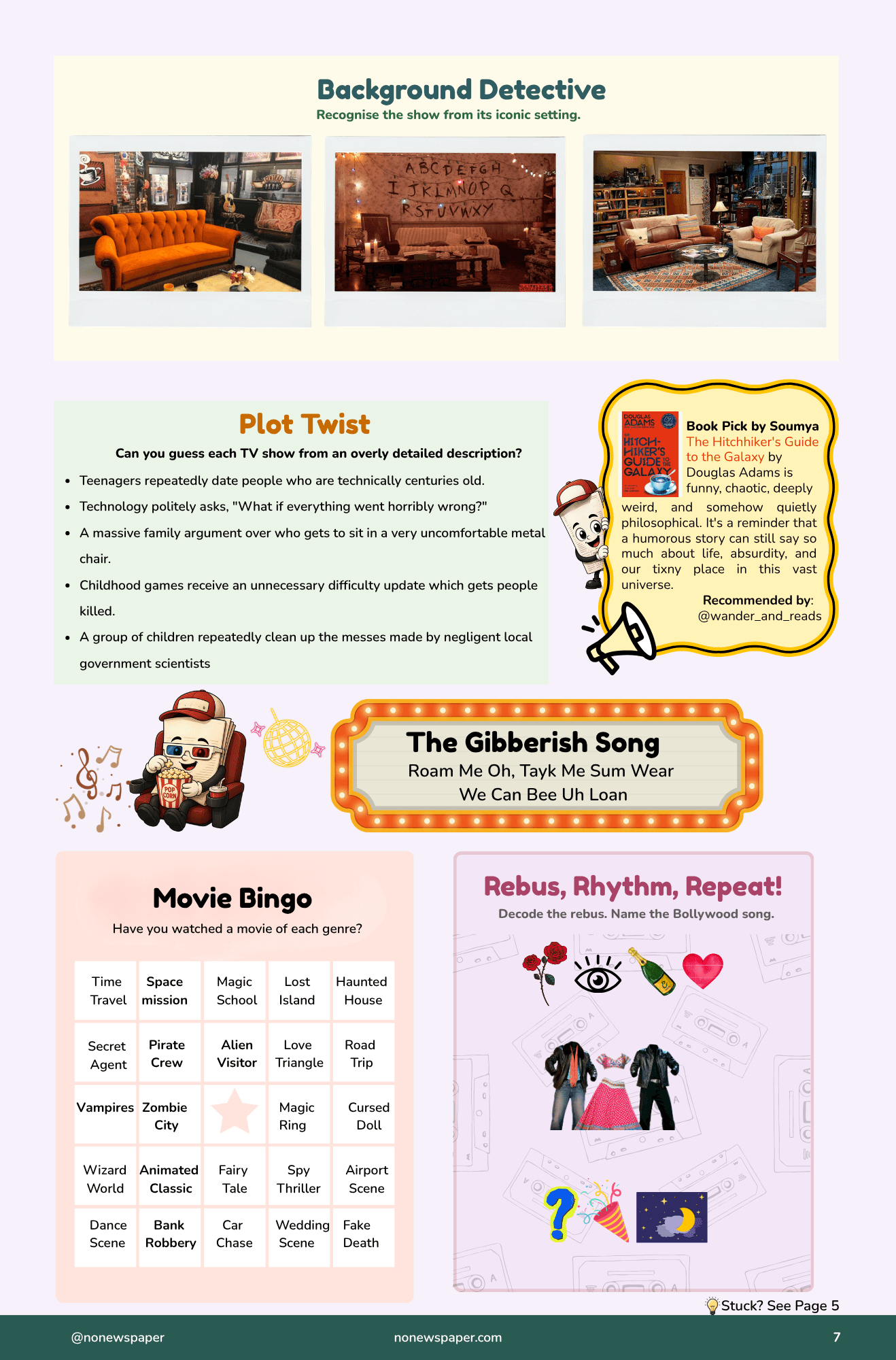 Background Detective, plot twist, gibberish song, and movie bingo