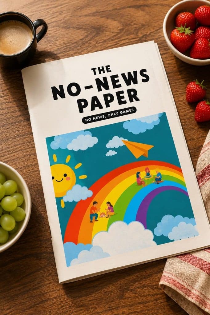 The No-News Paper on a kitchen table with breakfast