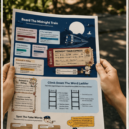 Hands holding an Issue 2 puzzle page from The No-News Paper outdoors